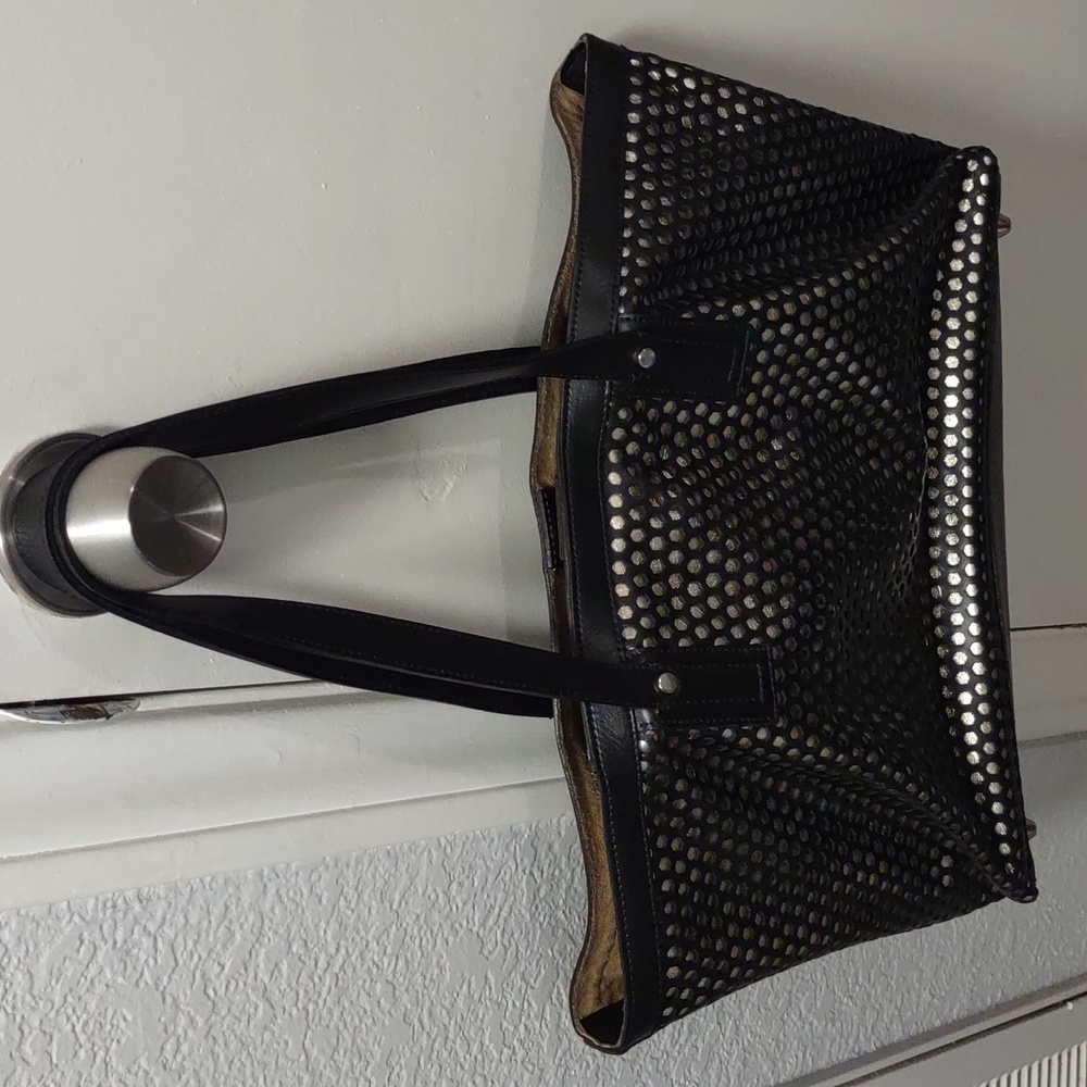 A.BELLUCCI black and gold leather satchel.